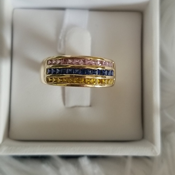 10k gold colors of sapphire band ring size 7.5 - Picture 7 of 8